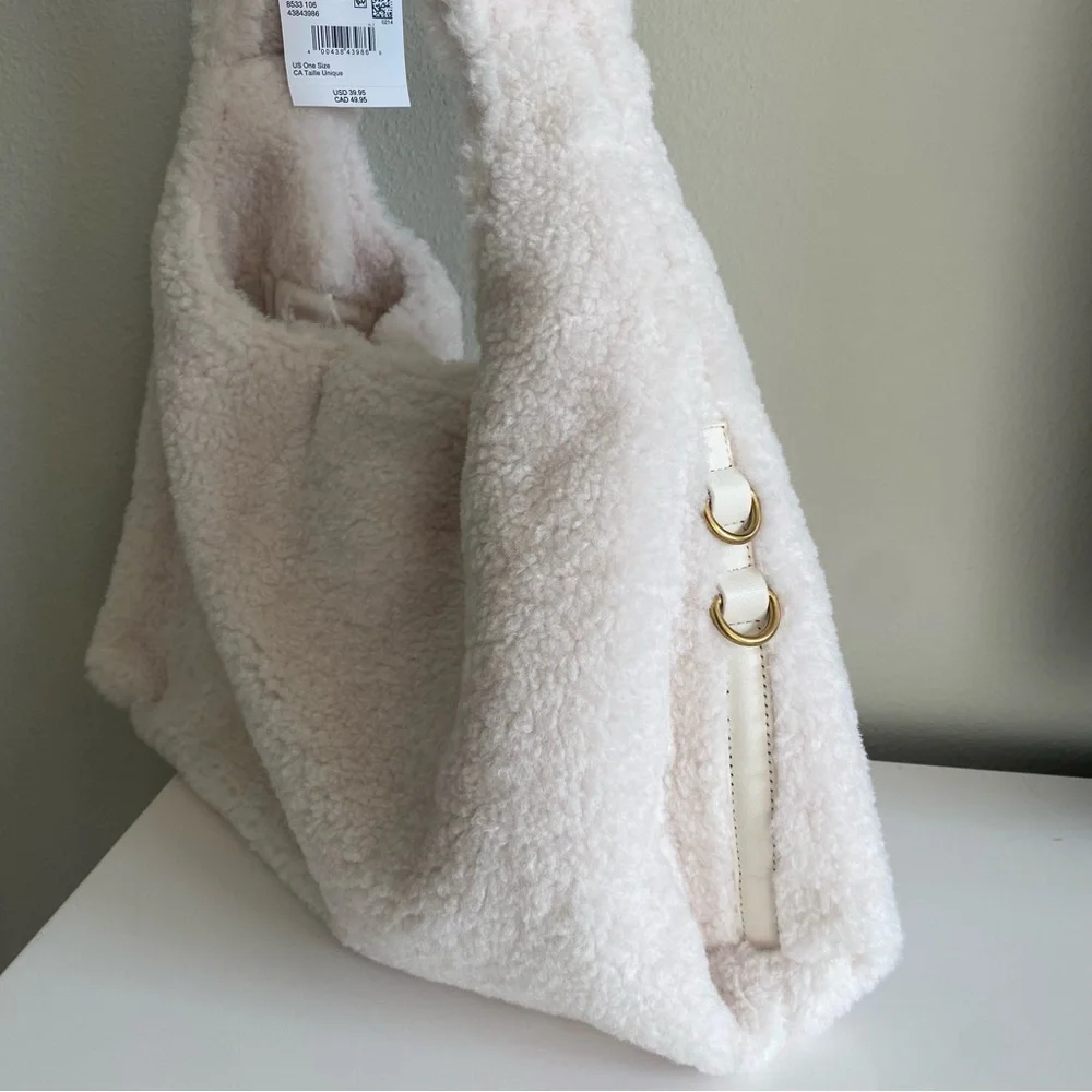 American Eagle Outfitters Cream Faux Shearling Hobo Bag